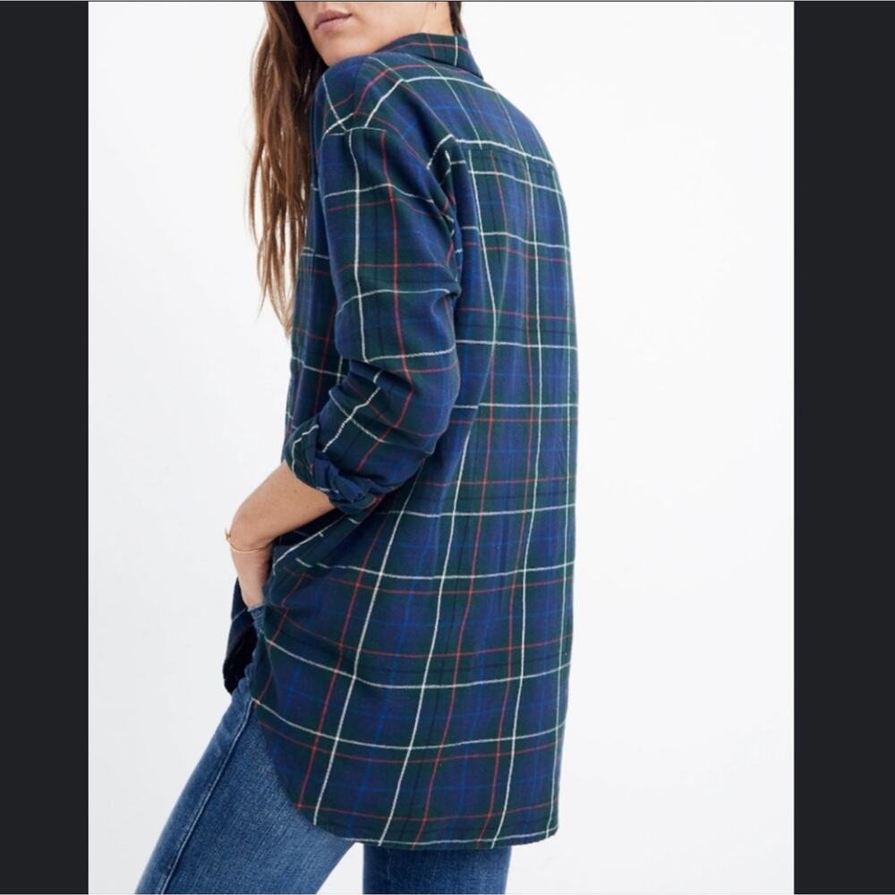 Madewell oversized flannel ex-boyfriend shirt dark Plaid xs EXTRA SMALL